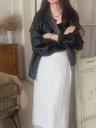 Oversized Korean motorcycle leather jacket