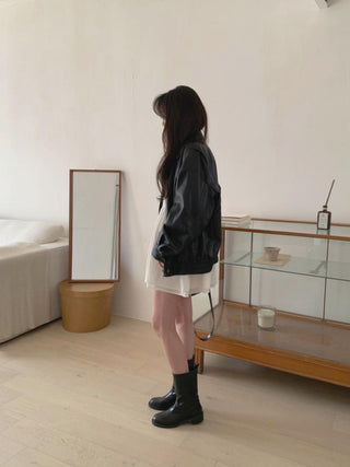 Oversized Korean motorcycle leather jacket