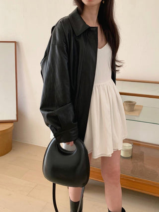 Oversized Korean motorcycle leather jacket
