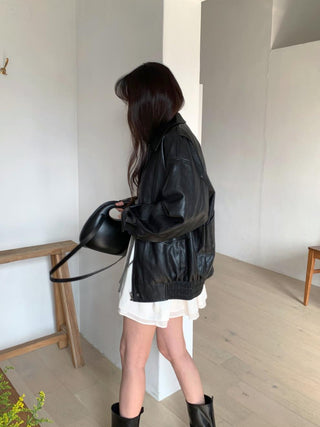 Oversized Korean motorcycle leather jacket
