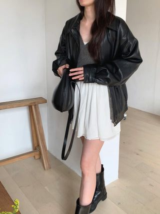 Oversized Korean motorcycle leather jacket