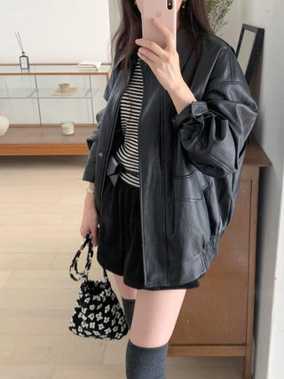 Oversized Korean motorcycle leather jacket