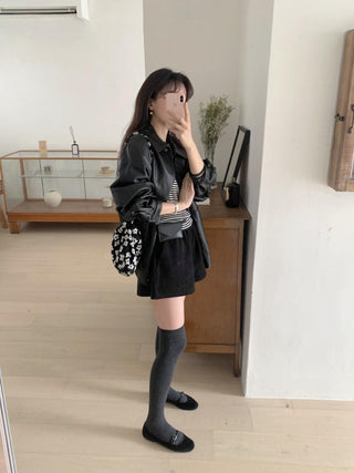 Oversized Korean motorcycle leather jacket