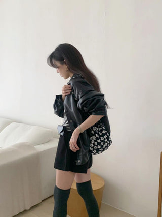 Oversized Korean motorcycle leather jacket