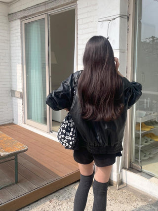 Oversized Korean motorcycle leather jacket