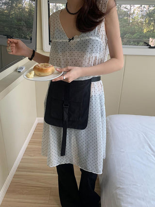 V-neck free hooded vest skirt dress