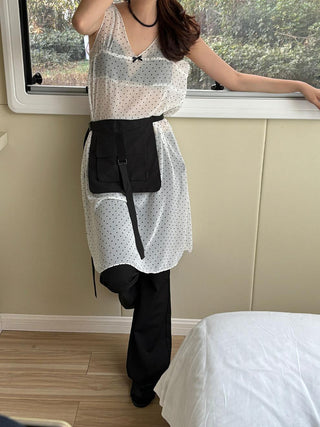 V-neck free hooded vest skirt dress