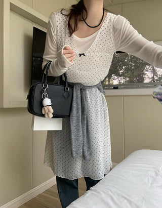 V-neck free hooded vest skirt dress
