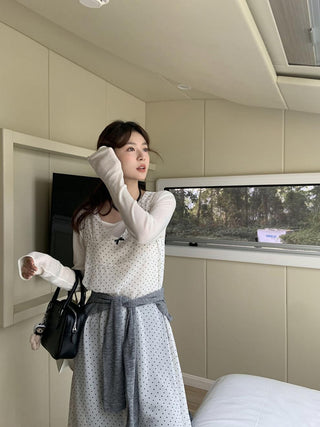 V-neck free hooded vest skirt dress