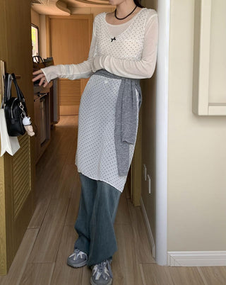 V-neck free hooded vest skirt dress