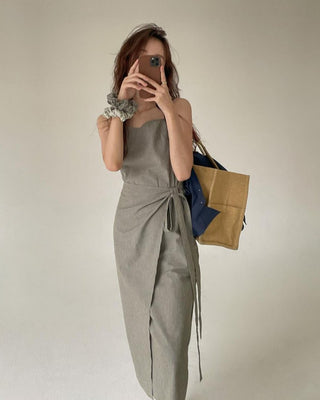 Korea strap waist thin sleeveless camisole dress