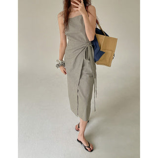Korea strap waist thin sleeveless camisole dress