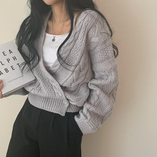 Deep V Neck Wrap cable knit sweater