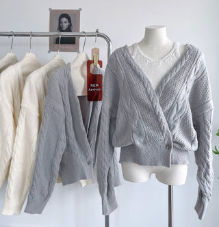 Deep V Neck Wrap cable knit sweater
