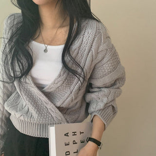 Deep V Neck Wrap cable knit sweater