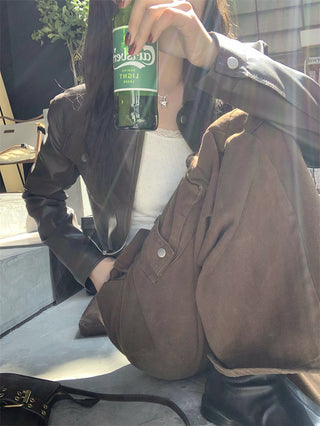 Retro Brown cropped Leather Jacket