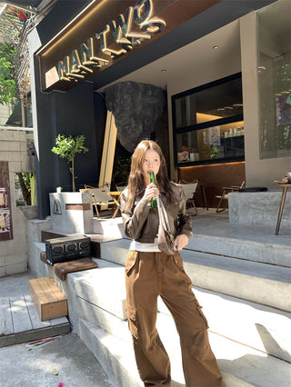 Retro Brown cropped Leather Jacket