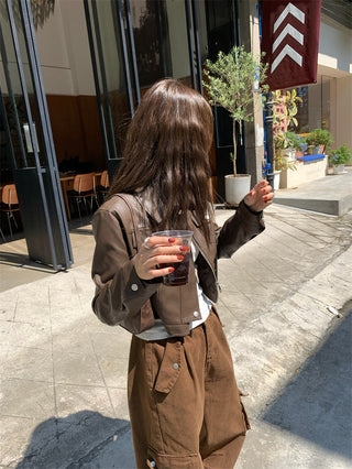 Retro Brown cropped Leather Jacket