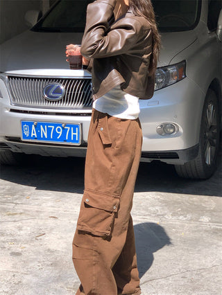 Retro Brown cropped Leather Jacket
