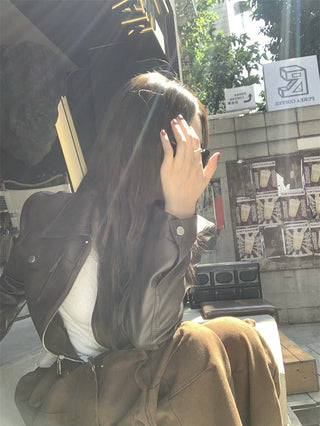 Retro Brown cropped Leather Jacket