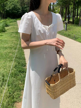 Round neck drawers lace dress