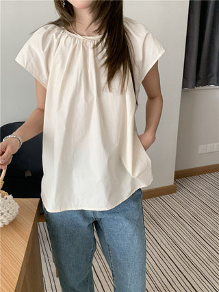 Hollow design solid color shirt