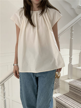 Hollow design solid color shirt