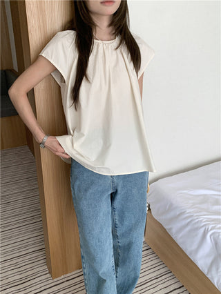 Hollow design solid color shirt