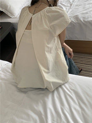 Hollow design solid color shirt