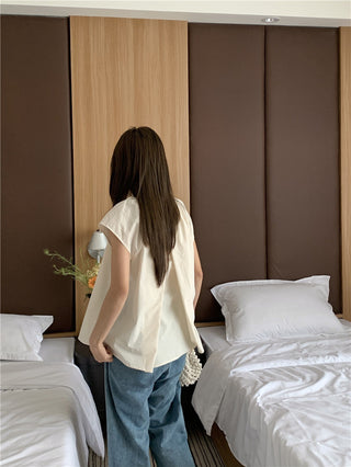 Hollow design solid color shirt