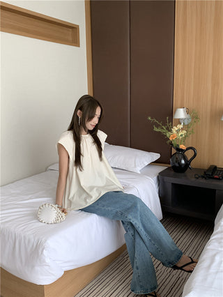 Hollow design solid color shirt