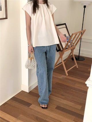 Hollow design solid color shirt