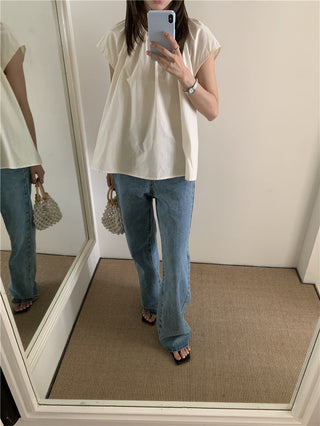 Hollow design solid color shirt
