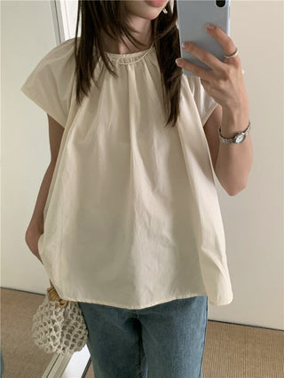 Hollow design solid color shirt
