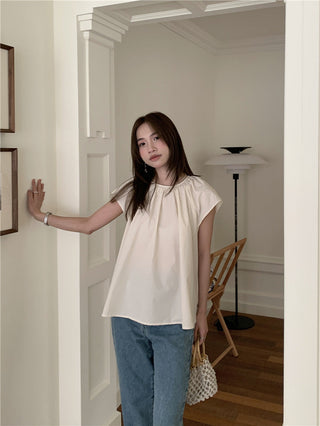 Hollow design solid color shirt