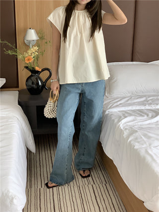 Hollow design solid color shirt