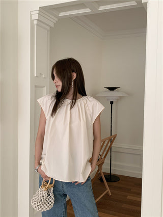 Hollow design solid color shirt