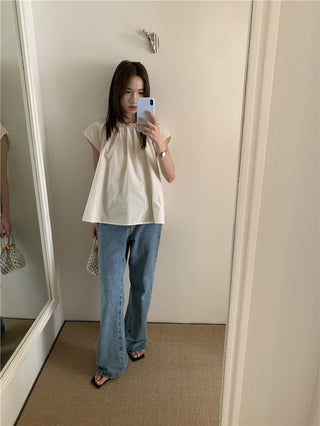 Hollow design solid color shirt