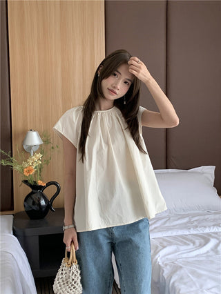 Hollow design solid color shirt