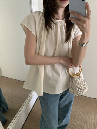 Hollow design solid color shirt