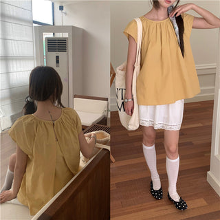 Hollow design solid color shirt