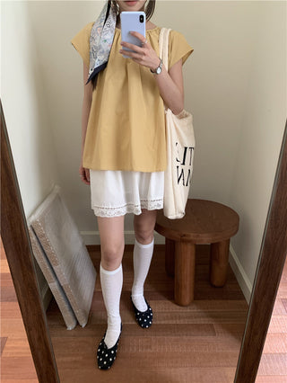 Hollow design solid color shirt