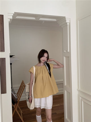 Hollow design solid color shirt