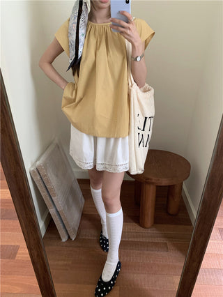 Hollow design solid color shirt