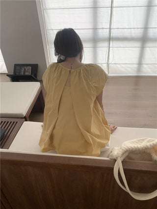 Hollow design solid color shirt