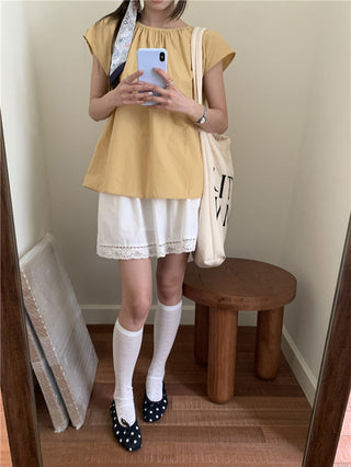 Hollow design solid color shirt