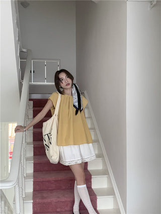 Hollow design solid color shirt