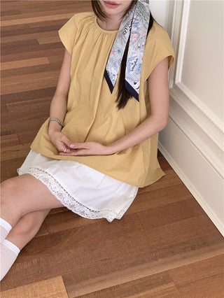 Hollow design solid color shirt