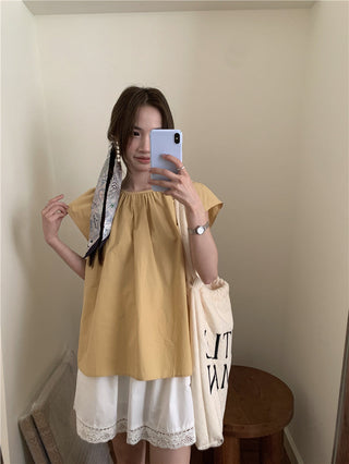 Hollow design solid color shirt