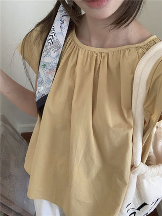 Hollow design solid color shirt